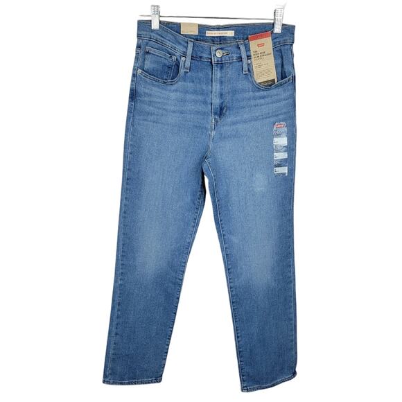 Levi's 724 Medium Wash High Rise Stretchy Slim Cropped Straight Jeans Size 27 - Picture 1 of 14